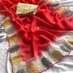 Resplendent Red Embroidery Work Organza Silk Saree With Susurrous Blouse Piece