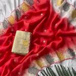 Resplendent Red Embroidery Work Organza Silk Saree With Susurrous Blouse Piece