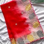 Resplendent Red Embroidery Work Organza Silk Saree With Susurrous Blouse Piece