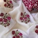 Gratifying Off White Embroidery Work Crush Silk Saree With Admirable Blouse Piece
