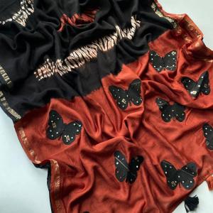 Prominent Black Bandhej Printed Cotton Silk Saree With Improbable Blouse Piece