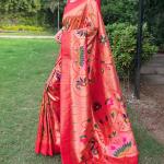 Exemplary Red Paithani Silk Saree With Staring Blouse Piece