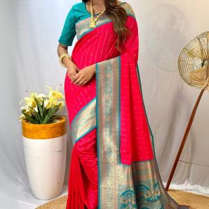 Staring Dark Pink Soft Banarasi Silk Saree With Impressive Blouse Piece
