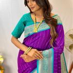 Ephemeral Purple Soft Banarasi Silk Saree With Moiety Blouse Piece