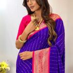 Snappy Royal Blue Soft Banarasi Silk Saree With Elaborate Blouse Piece