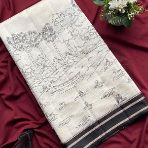 Preferable Off White Printed Cotton Silk Saree With Traditional Blouse Piece