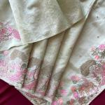 Panache Pista Embroidery Work Tussar Silk Saree With Angelic Blouse Piece