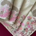 Panache Pista Embroidery Work Tussar Silk Saree With Angelic Blouse Piece