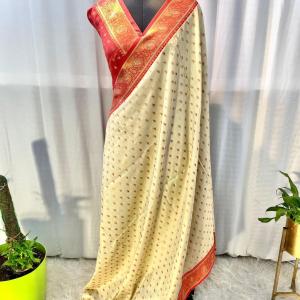 Pretty Beige Soft Banarasi Silk Saree With Sophisticated Blouse Piece