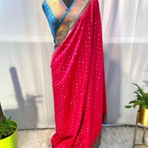 Susurrous Red Soft Banarasi Silk Saree With Confounding Blouse Piece