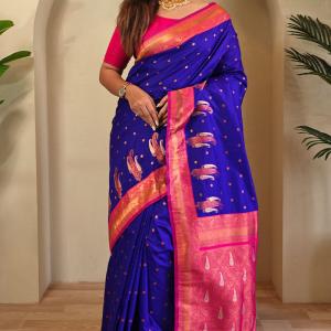 Entrancing Royal Blue Soft Banarasi Silk Saree With Palimpsest Blouse Piece