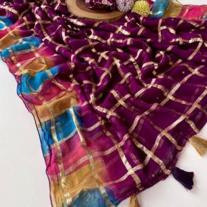 Groovy Purple Zari Weaving Pure Viscose Georgette Saree With Gossamer Blouse Piece