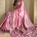 Stunning Baby Pink Soft Banarasi Silk Saree With Precious Blouse Piece
