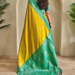 Petrichor Mustard Soft Banarasi Silk Saree With Woebegone Blouse Piece
