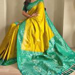 Petrichor Mustard Soft Banarasi Silk Saree With Woebegone Blouse Piece