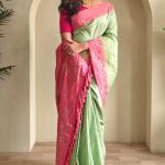 Felicitous Pista Soft Banarasi Silk Saree With Tempting Blouse Piece