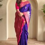 Nebula Royal Blue Soft Banarasi Silk Saree With Eclat Blouse Piece