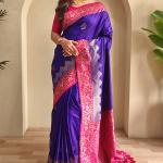 Nebula Royal Blue Soft Banarasi Silk Saree With Eclat Blouse Piece