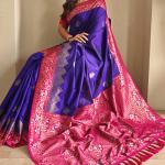 Nebula Royal Blue Soft Banarasi Silk Saree With Eclat Blouse Piece