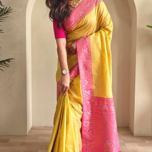 Incomparable Yellow Soft Banarasi Silk Saree With Seraphic Blouse Piece