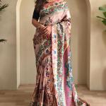 Girlish Baby Pink Soft Silk Kalamkari Printed Saree With Murmurous Blouse Piece
