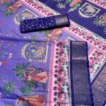 Elegant Printed Art Silk Saree with Cultural Motif & Scenic Border Design
